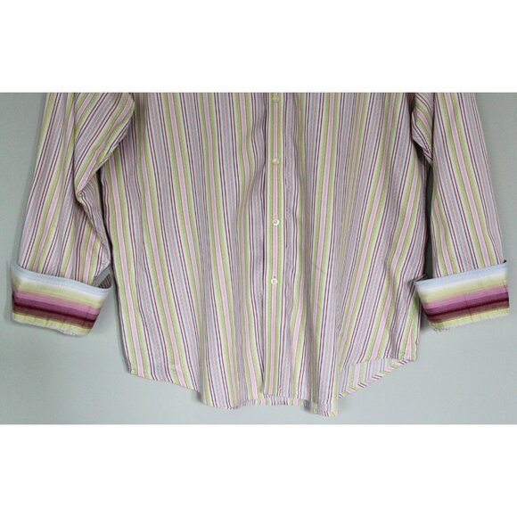 ROBERT GRAHAM Pink Purple Lime Green Striped Flip Cuff Button Down Shirt, 2XL - Picture 3 of 10